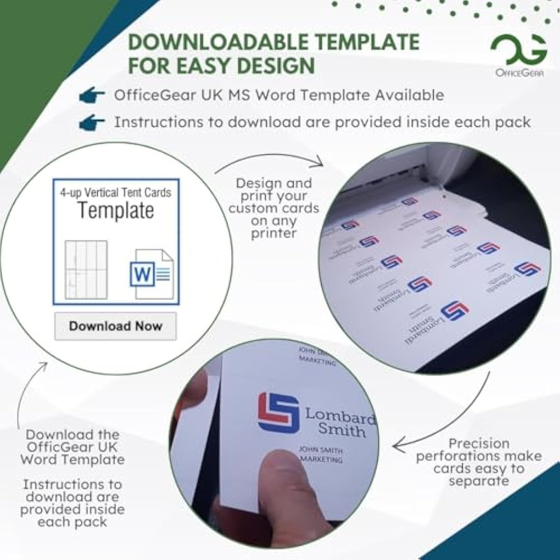 OfficeGear Medium Tent Cards 4-up [250 Sheets - 1000 Cards] 52x148.5mm Printable A4 170gsm Scored Folding Table Top Name Place Cards for Hotels Weddings Conference Events Incl Design Template