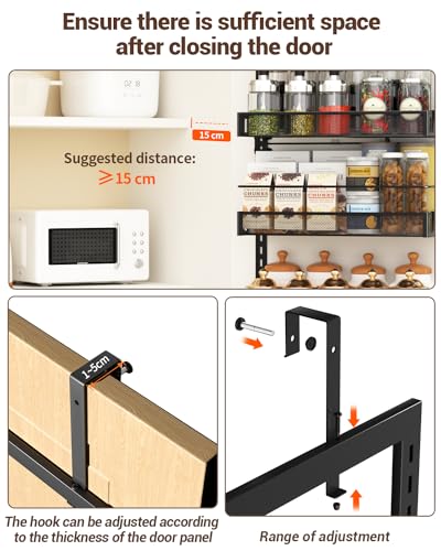 TOPWE Over Door Spice Rack, 6-Tier Adjustable Over the Door Storage, Pantry Door Organizer Shelves with Hook for Each Layer, Back Door Metal Hanging