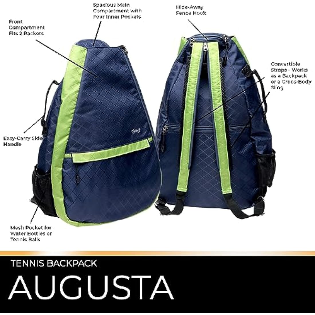 Glove It Tennis Backpack for Women, Lightweight Ladies Tennis Bag & Sling Backpack for 2 Racquets, Balls, Water Bottle