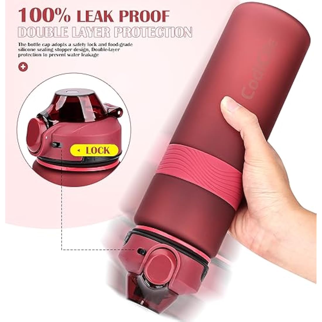 CodiCile Water Bottle, BPA Free 1l Water Bottle Leak Proof Drinks Bottle, Large Sports Bottle Great for Gym, School, Office and Travel (Red)
