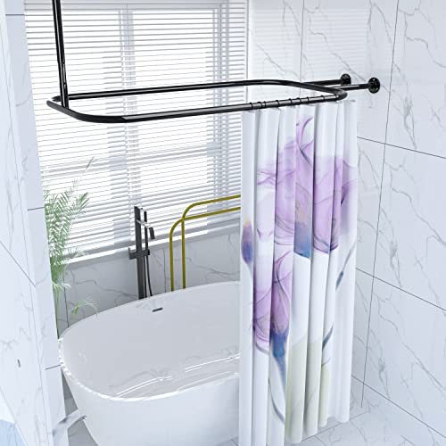Sikaiqi Al alloy Oval Shower Curtain Rod Hoop Square Shape Bathroom 58.3"x24" Rod for Clawfoot Tub Free Standing Tubs (Black)
