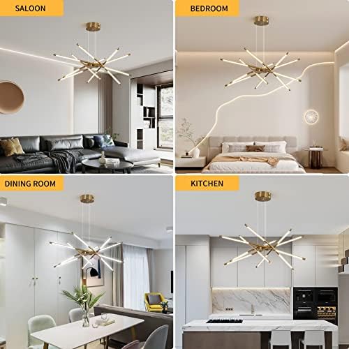 Modern LED Sputnik Chandelier,Black/Gold Industrial Pendant Light Fixture,Indoor Hanging Ceiling Lighting with 12 Heads for Living Room,Dining Room,Kitchen,Bedroom