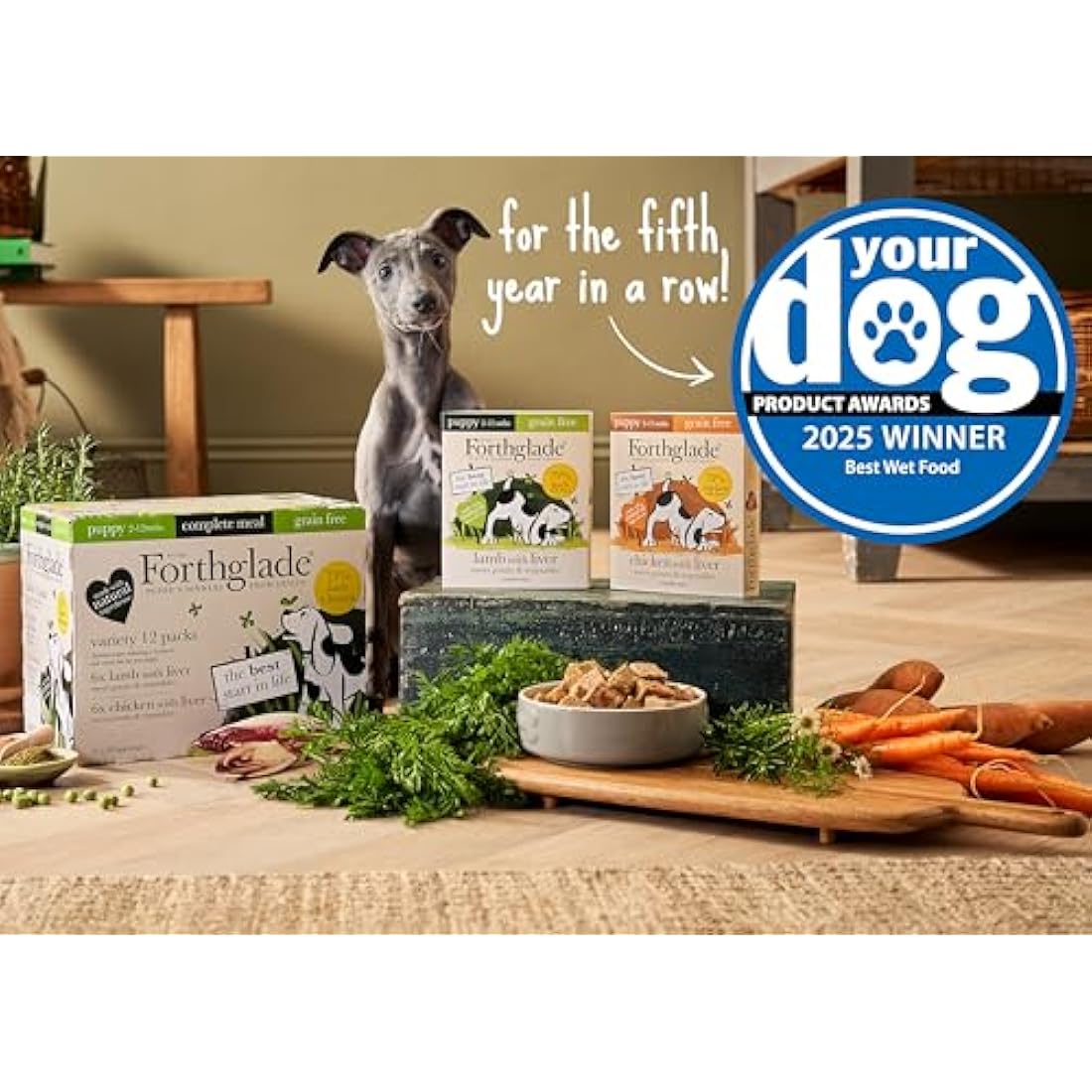 Forthglade Complete Natural Wet Dog Food - Grain Free Lamb with Liver & Vegetables (18 x 395g) Trays - Puppy Dog Food 2-12 months