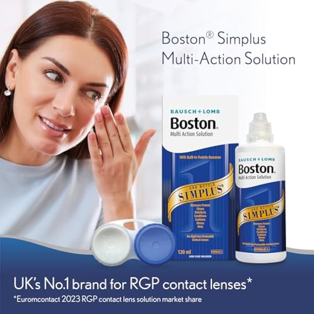 Boston Simplus Multi-Action Solution, 4x 120ml Contact Lens Solution for Rigid Gas Permeable Contact Lenses - Clean, Disinfect & Condition with 4x Lens Cases