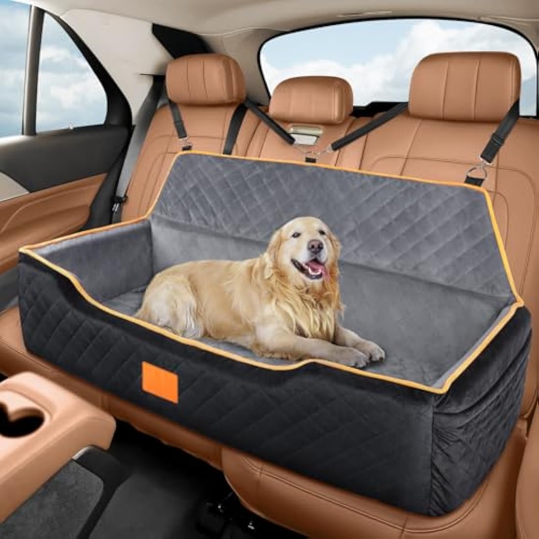 GL GLENSLAVE Dog Car Seat for Large/Medium Dog, Comfortable Dog Car Bed Pet Booster for Back Seat, Fully Detachable & Washable Dog Travel Seat with Thick Cushion (Black/Grey)