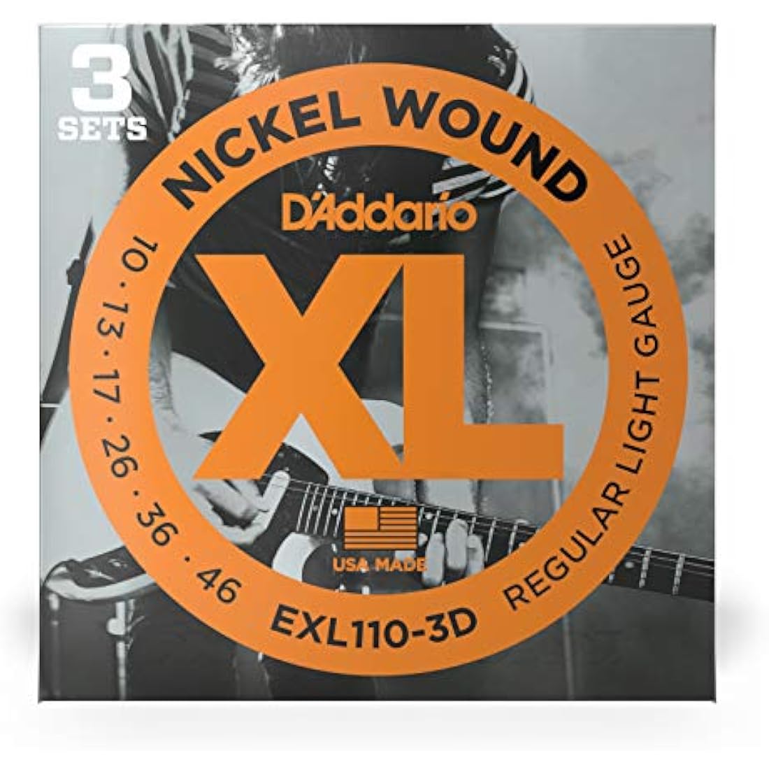 D'Addario XL Nickel Electric Guitar Strings - EXL110-3D - Perfect Intonation, Consistent Feel, Reliable Durability - For 6 String Guitars - 10-46 Regular Light, 3-Pack, Packaging May Vary