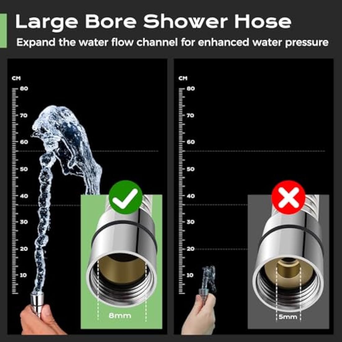 Shower Hose 1.5m - SAMODRA 10mm Large Bore Stainless Steel Shower Hose Replacement Leakproof & Anti-Kink, Chrome