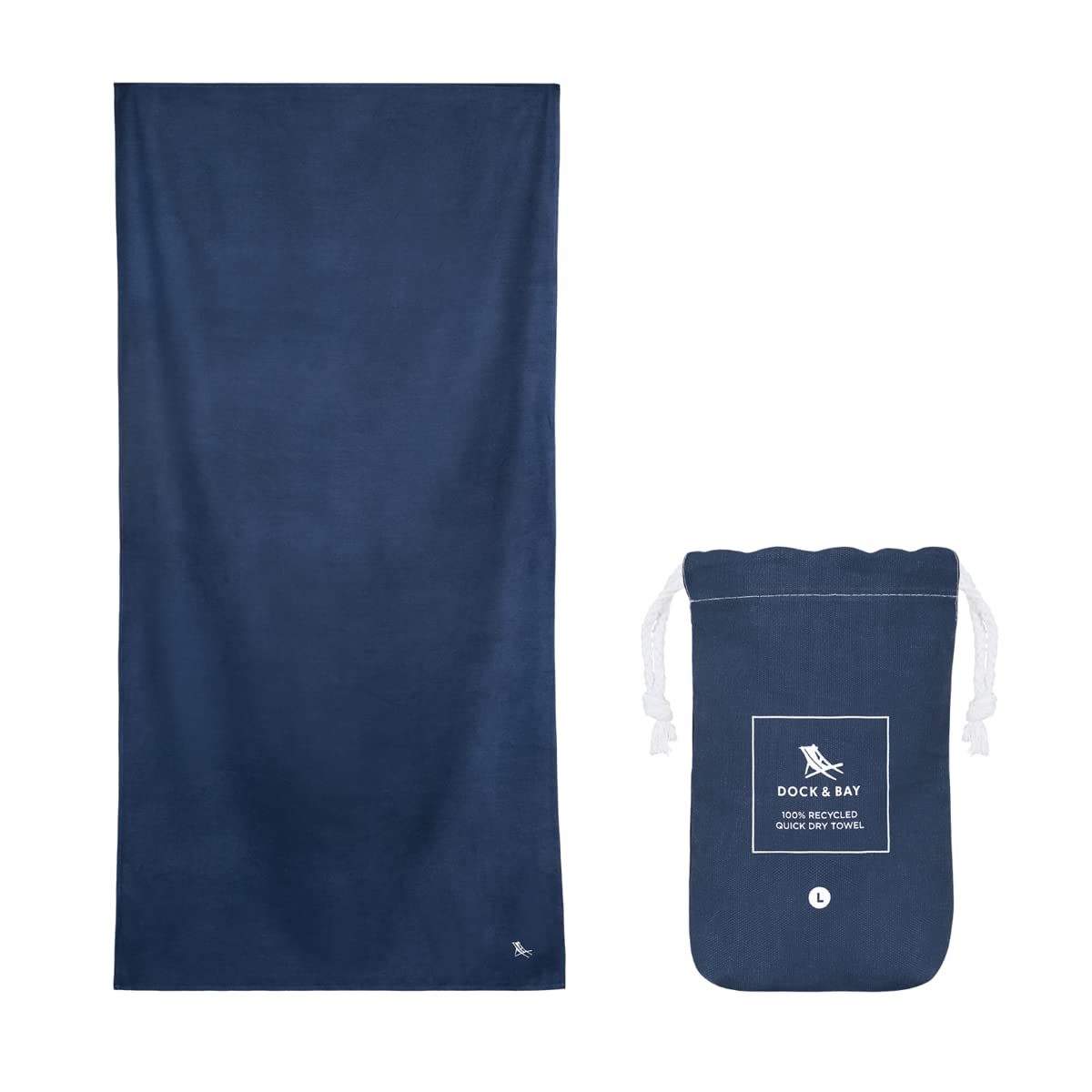 Dock & Bay Beach Towel - Quick Dry, Sand Free - Compact, Lightweight - 100% Recycled - Includes Bag - Essential - Deep Sea Navy - Large (160x90cm,
