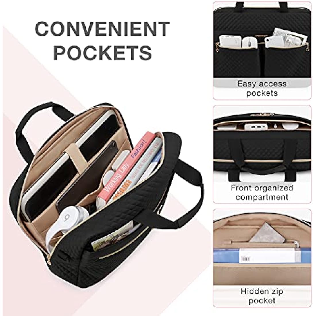 bagsmart Laptop Bag, 17.3 Inch Briefcase for Women Large Laptop Case Computer Bag Office Travel Business (17.3 inch-Black)