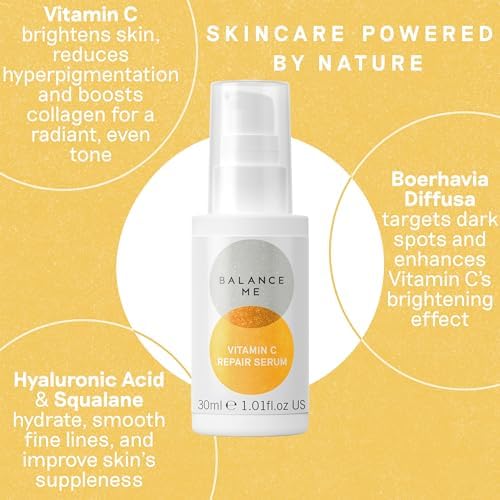Balance Me Vitamin C Repair Serum 30ml, Hydrating Serum with Hyaluronic Acid and Collagen, Treatment for Hyperpigmentation, Dark Spots and Wrinkles