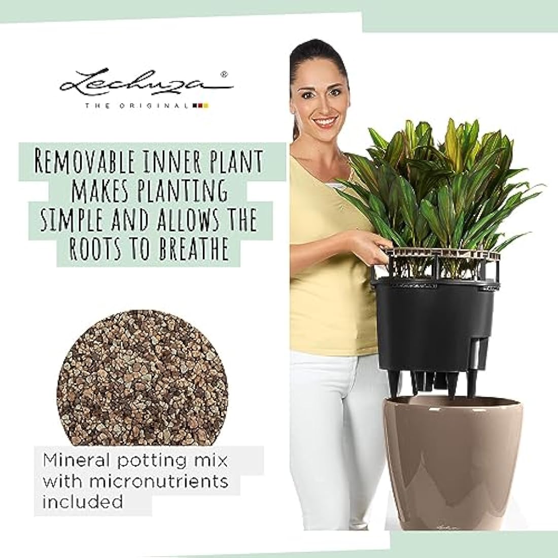 Lechuza Self Watering Plant Pot CLASSICO 50 LS Garden Flower Indoor and Outdoor Plastic Planter with Drainage Hole D50 H47 cm Black High-Gloss
