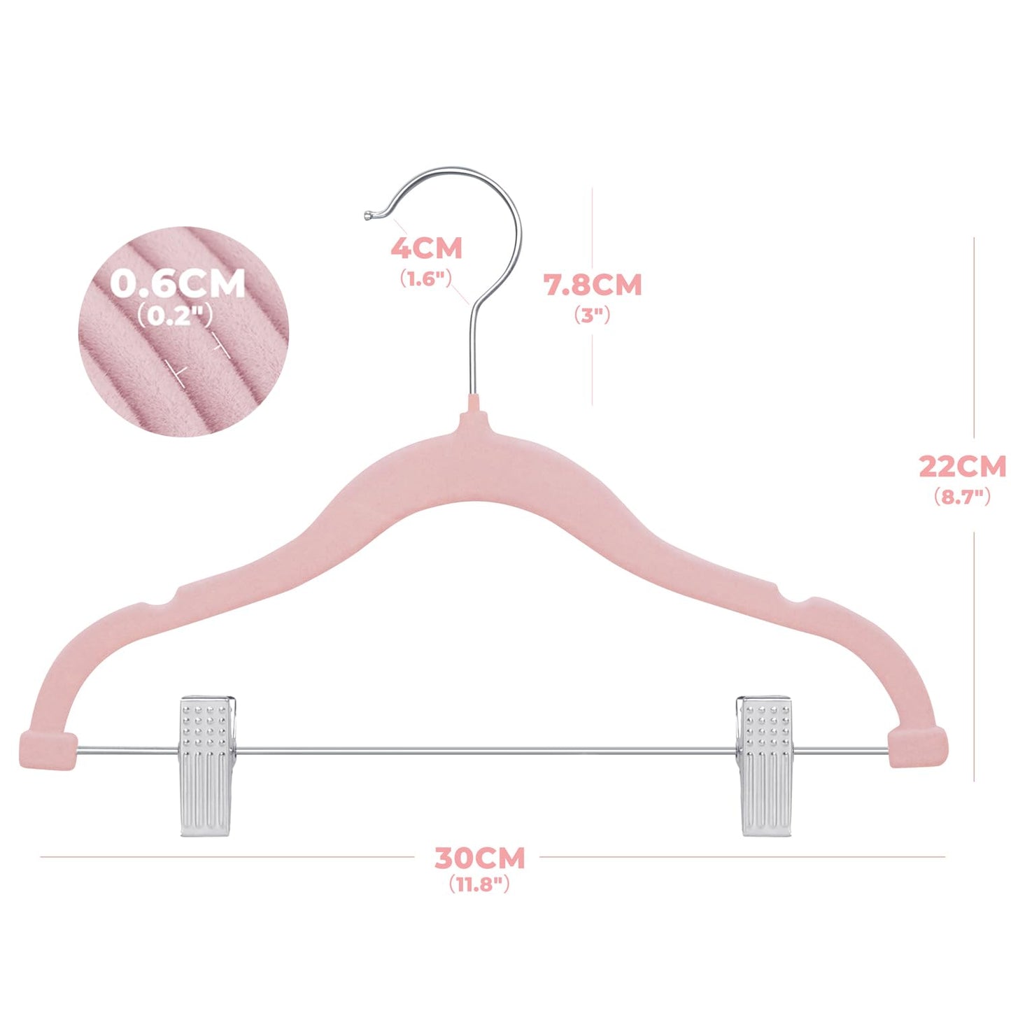 MangoKit Trouser Hangers & Movable Clips,Baby Velvet Hangers 16 Pack Pink