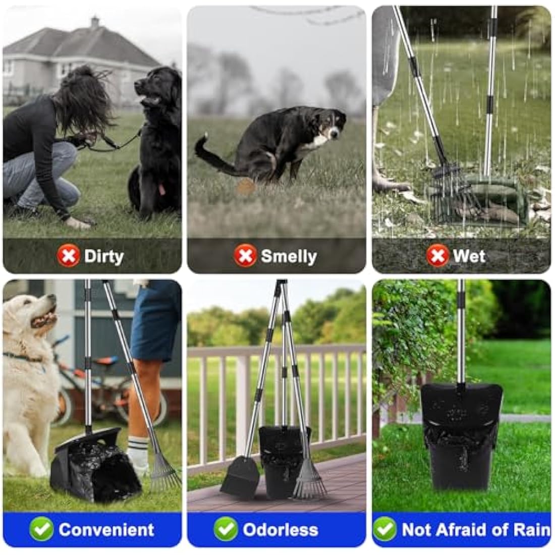 YGNNXRN Dog Poop Scooper with 20 Bag Attachment Long Handle Swivel Bin, Rake & Spade Heavy Duty Easy to Clean Pooper Scooper for Large Medium Dogs Pet Waste Removal Solution for Yard, Grass, Gravel