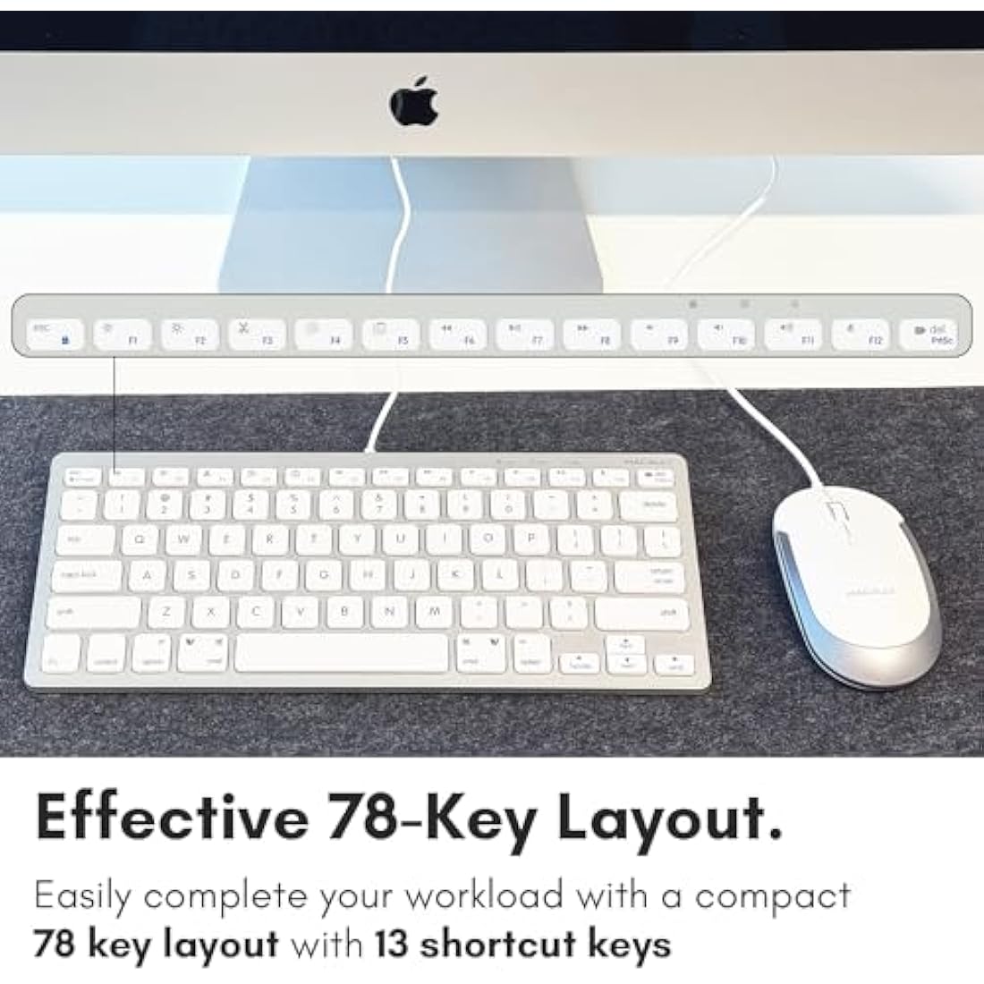 Macally USB Wired Keyboard and Mouse Combo for Mac and PC - Save Space with a Compact Small Mac Keyboard and Mouse for MacBook Pro/Air, iMac, Mac Mini/Pro - Compatible Apple Keyboard and Mouse