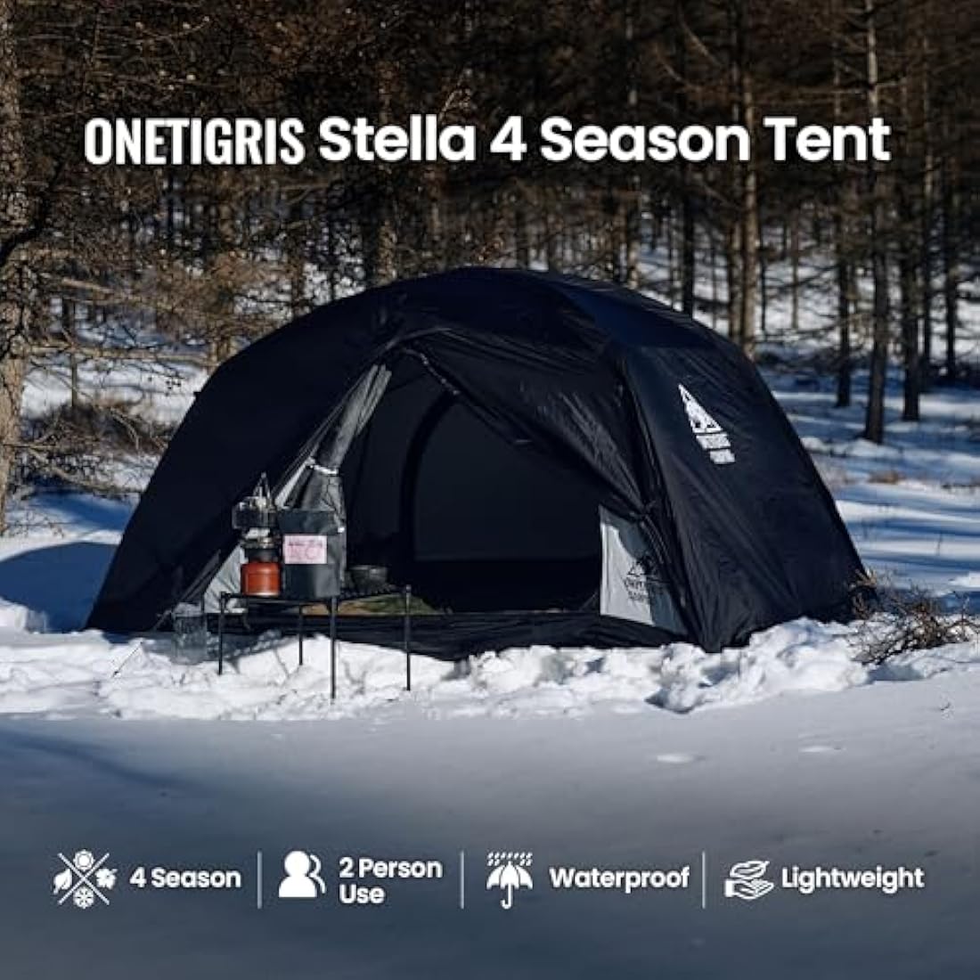 OneTigris Stella 4 Season Camping Tent Backpacking 2 Person Waterproof Lightweight Easy Setup Instant 3000mm Waterproof Rating Outdoor Hiking Tent