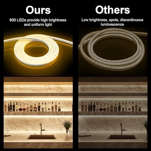 Lucienstar Neon LED Strip Light - 5M Dimmable Warm White Led Strip Lights,12v IP67 Waterproof LED Strip Lights,Silicone Neon LED Strip Light for Bedroom Kitchen Indoor Deco[ Power Adapder Include]