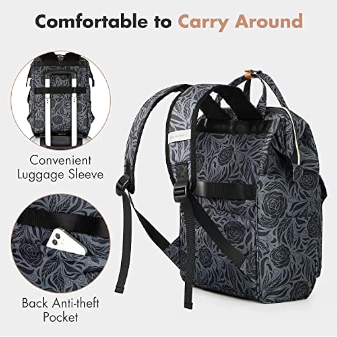 Lekesky Laptop Rucksack Bag15.6 Inch Computer Backpack School Bag for Travel Business College Women Men-Black Rose