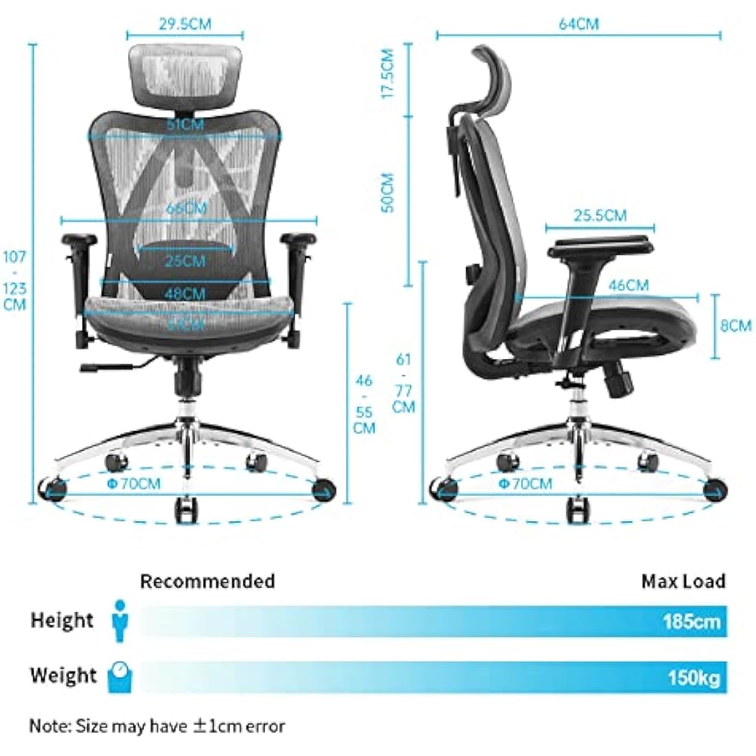 SIHOO M57 Ergonomic Office Chair Mesh Desk Chair with Adjustable Lumbar Support 3D Armrests Breathable High Back Computer Chair (Grey)