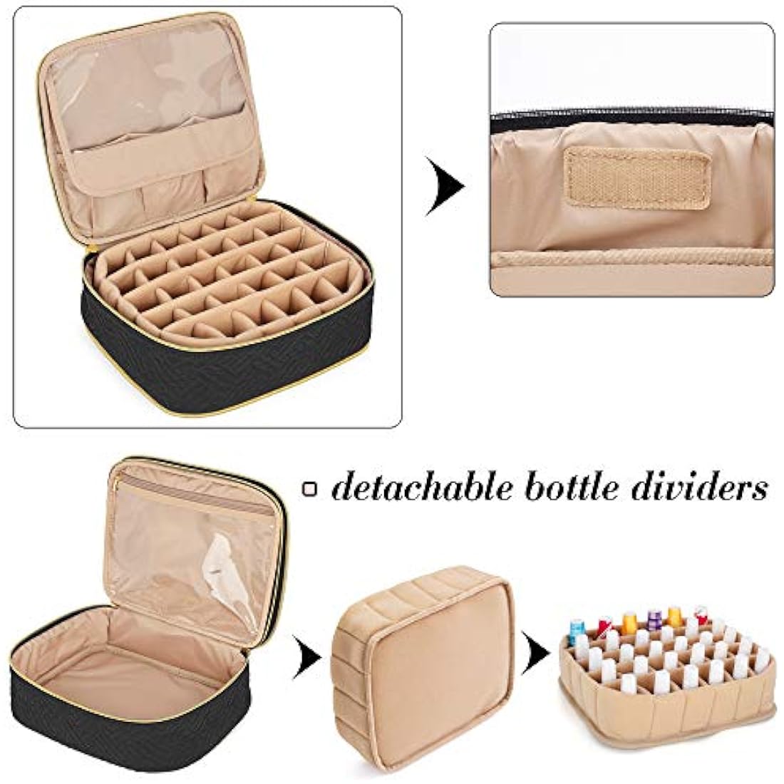 Luxja Nail Polish Organiser Case, Detachable 2 Layers Nail Varnish Case - Hold 60 Bottles (15ml - 0.5 fl.oz), Nail Varnish Storage Bag (Patented Design), Black
