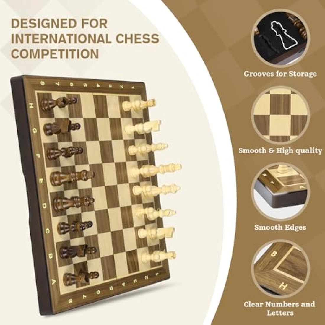 Peradix Chess Set and Draughts Board Games 2 in 1 Set | 15" Magnetic Foldable Walnut Wooden Chess Checkers Board | 2 Extral Queen | Educational Toy Set for Adults and Kids