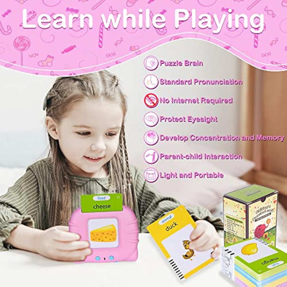 Talking Flash Cards Early Educational Toys for 3 4 5 6 Year Old Baby Boys Girls, Preschool Learning Reading Machine with 224 Words, Montessori Interactive Gift for Kids Toddlers