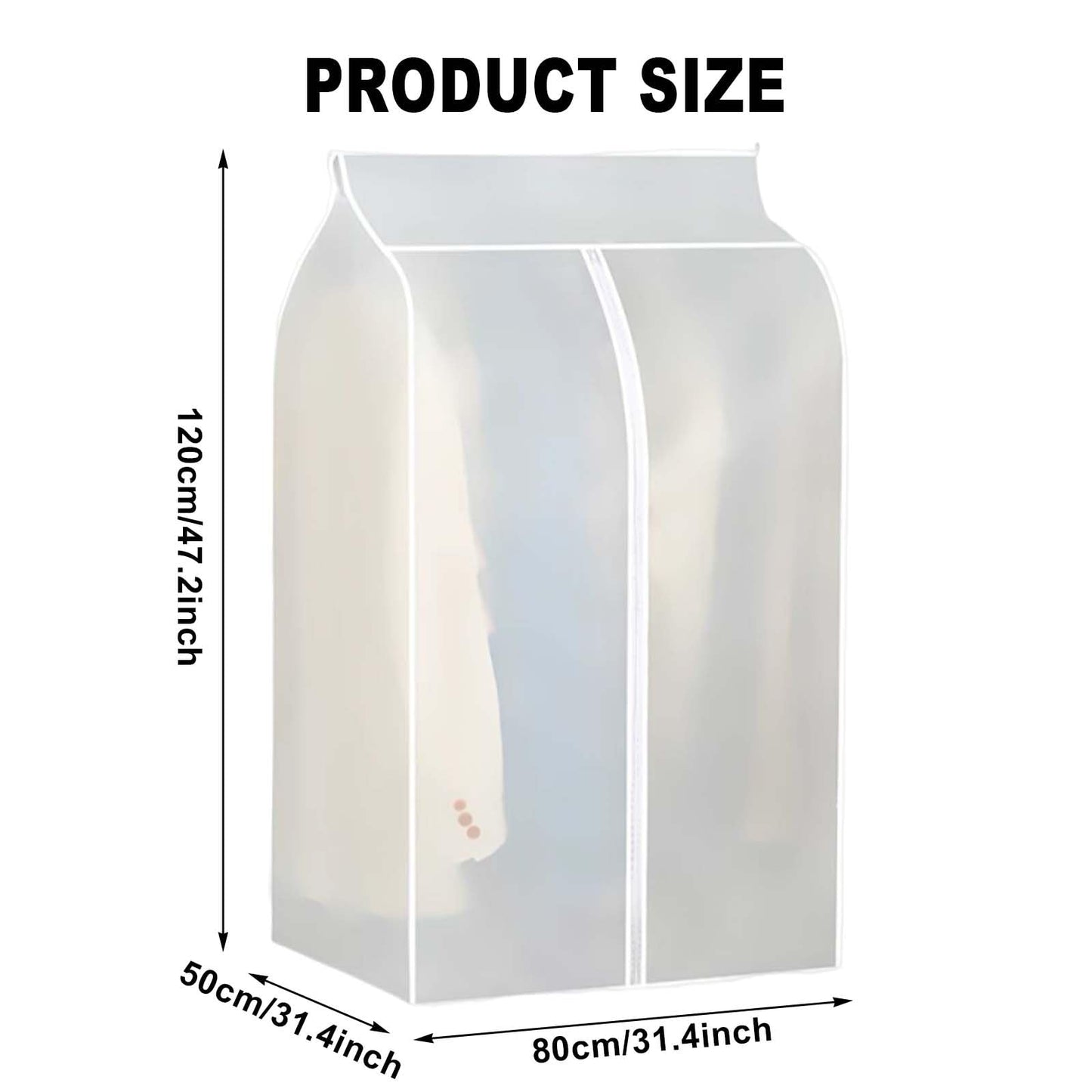 Garment Dust Cover, Thick PEVA Material, Full Zipper Design, Semi-Transparent Frosted, Transparent Wardrobe Hanging Storage Bag for Coats, Suits