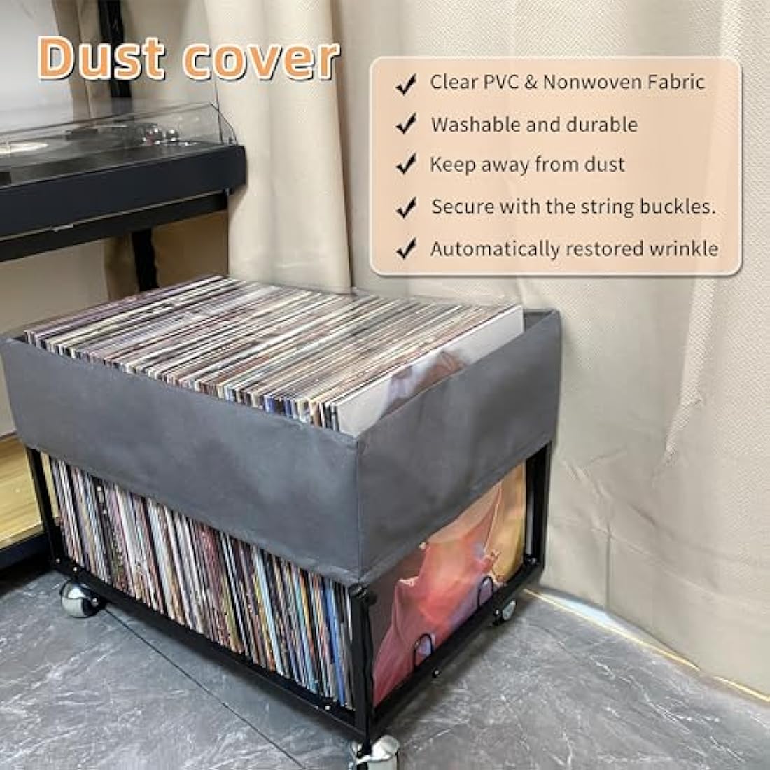 Vinyl Record Storage Holder With Wheels - Holds up to 100 LP - Album Holder Display Stand - Vinyl Record LP Storage organizer - Sturdy Metal Structure - Smooth Black