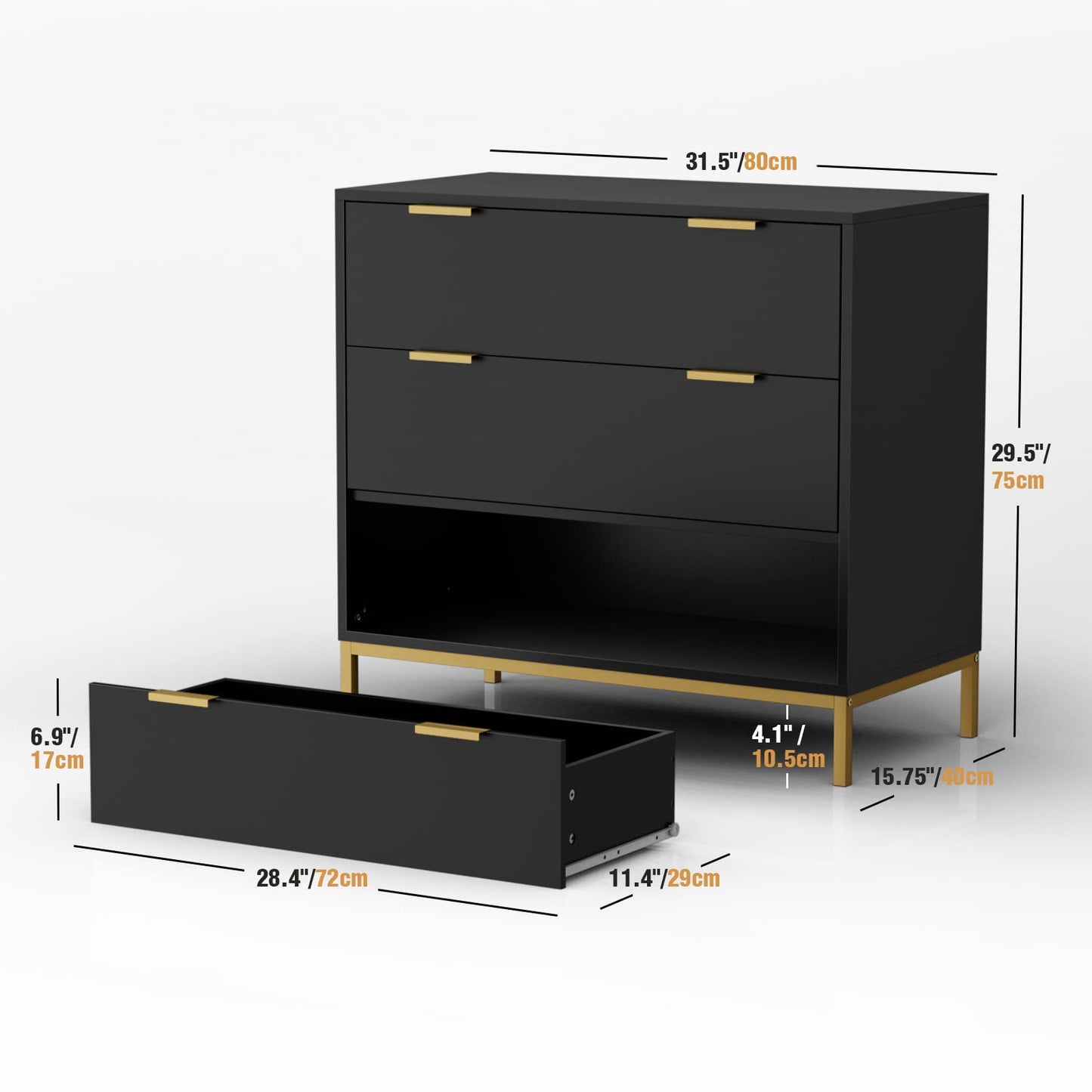 Yvsevnr Black Chest of Drawers Bedroom Wooden 3 Drawers Dresser with Spacious Storage Clothes Drawers with Sturdy Handles & Legs for Bedroom