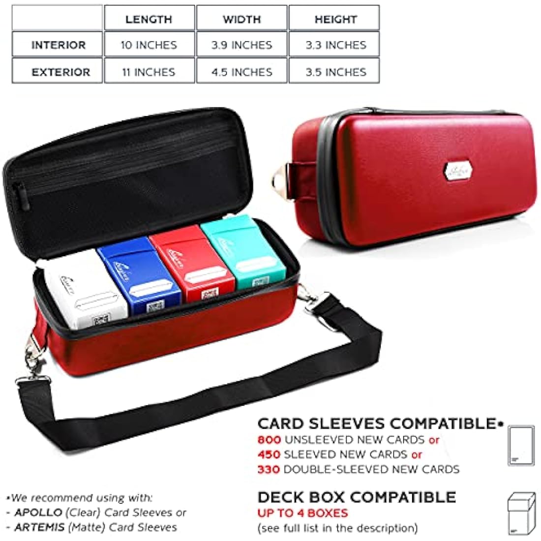Quiver Time Red Bolt Card Carrying Case fits PM Cards and other TCG Games - Storage Bag for Playing/Trading Cards and Deck Box (Straps, Dividers & 100 Apollo Card Sleeves)