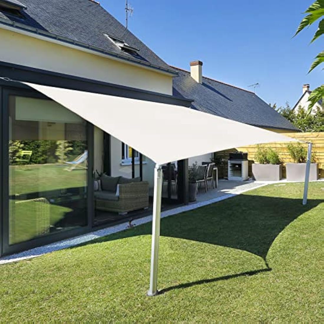Sunnylaxx 5x5m Square Shade Sail, Cream Waterproof Sun Shades Outdoor Canopy 95% UV Block Water Resistant Sunshade for Patio, Garden, Backyard
