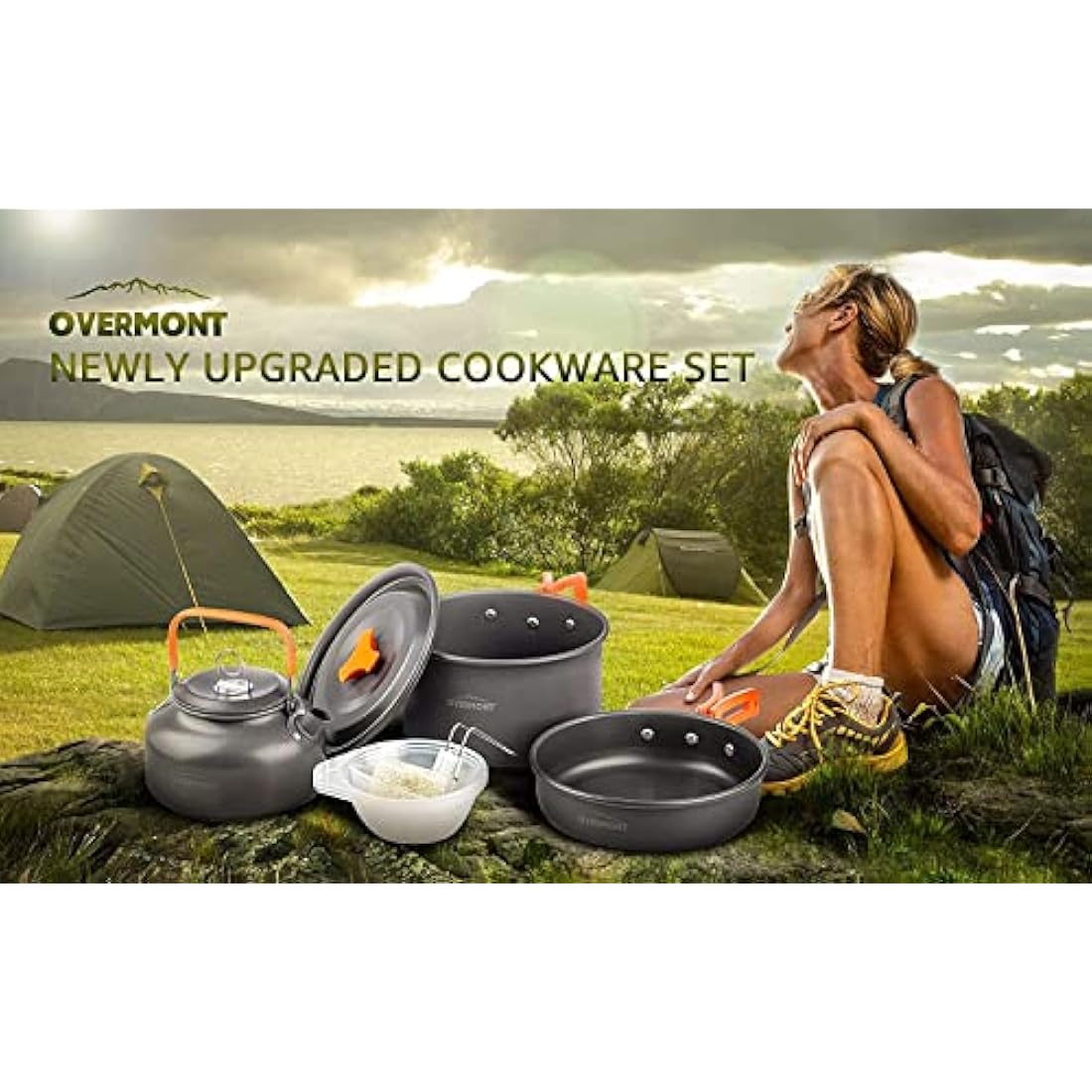 OVERMONT 0.8/1.2L Camp Kettle Camping Cookware Set Outdoor Cooking Mess Kit Pots Pans Portable for Backpacking Hiking Trekking Picnic Fishing Mountaineering