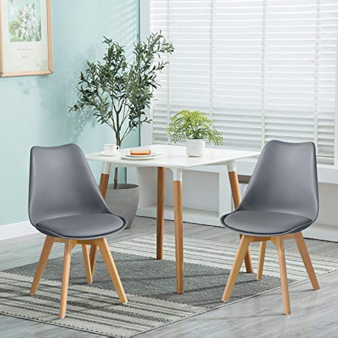 CLIPOP Grey Dining Chairs Set of 2 Upholstered Kitchen Chair with Wooden Legs and Soft PU Seat, Retro Lounge Corner Chair for Office Lounge Kitchen Furniture