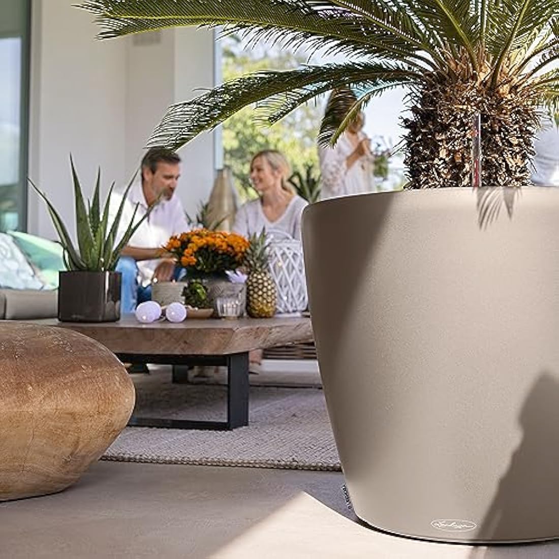 Lechuza CLASSICO Color 60 Self Watering Planter Large Garden Plastic Indoor and Outdoor Flower Plant Pot with Drainage Hole D60 H55.5 cm Sand Brown