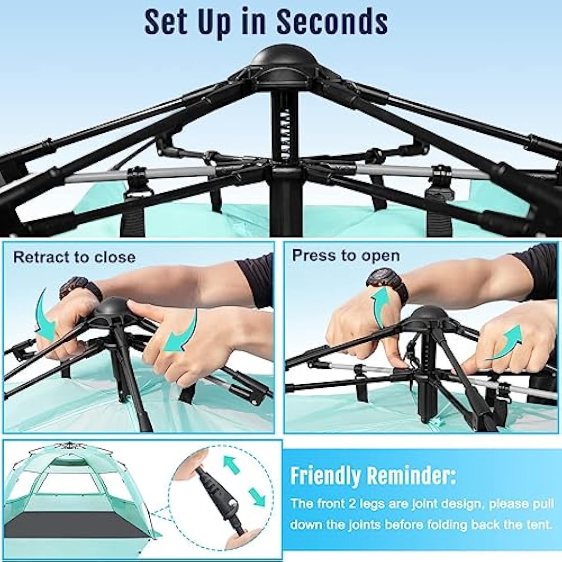 WhiteFang Deluxe XL Pop Up Beach Tent Sun Shade Shelter for 3-4 Person, UV Protection, Extendable Floor with 3 Ventilating Windows Plus Carrying Bag, Stakes, and Guy Lines