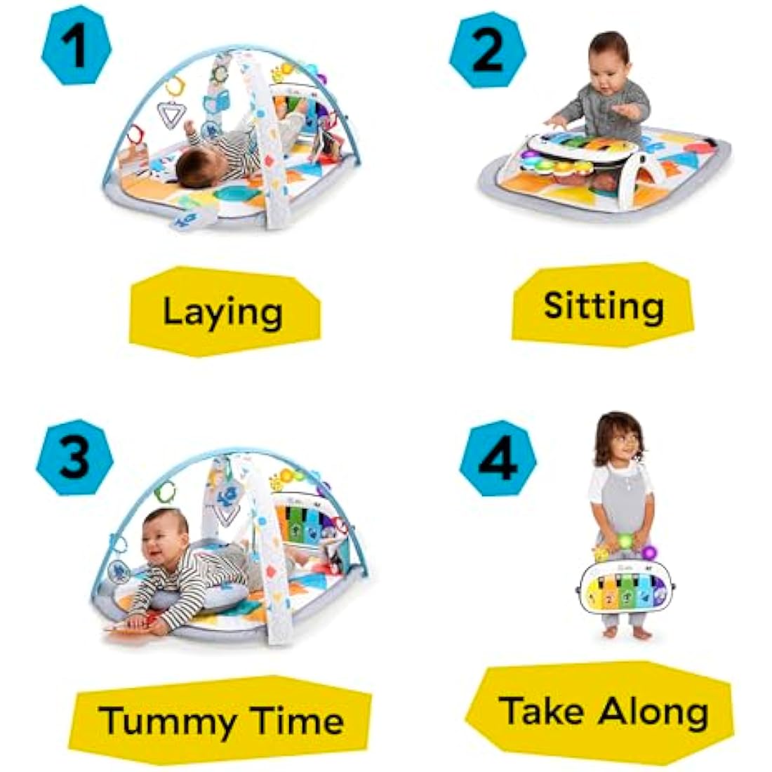 Baby Einstein, 4-in-1 Kickin' Tunes and Language Discovery Play Gym with Piano, Mat with Detachable Activity Toys, Lights, Sounds and Music, Ages Newborn +