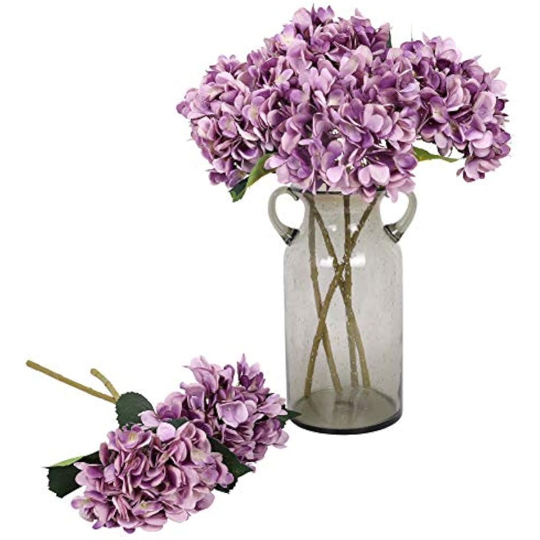 Kisflower 6Pcs Silk Hydrangea Artificial Flowers Realistic Hydrangea Flowers Bouquet for Wedding Party Office Home Decor (Purple)
