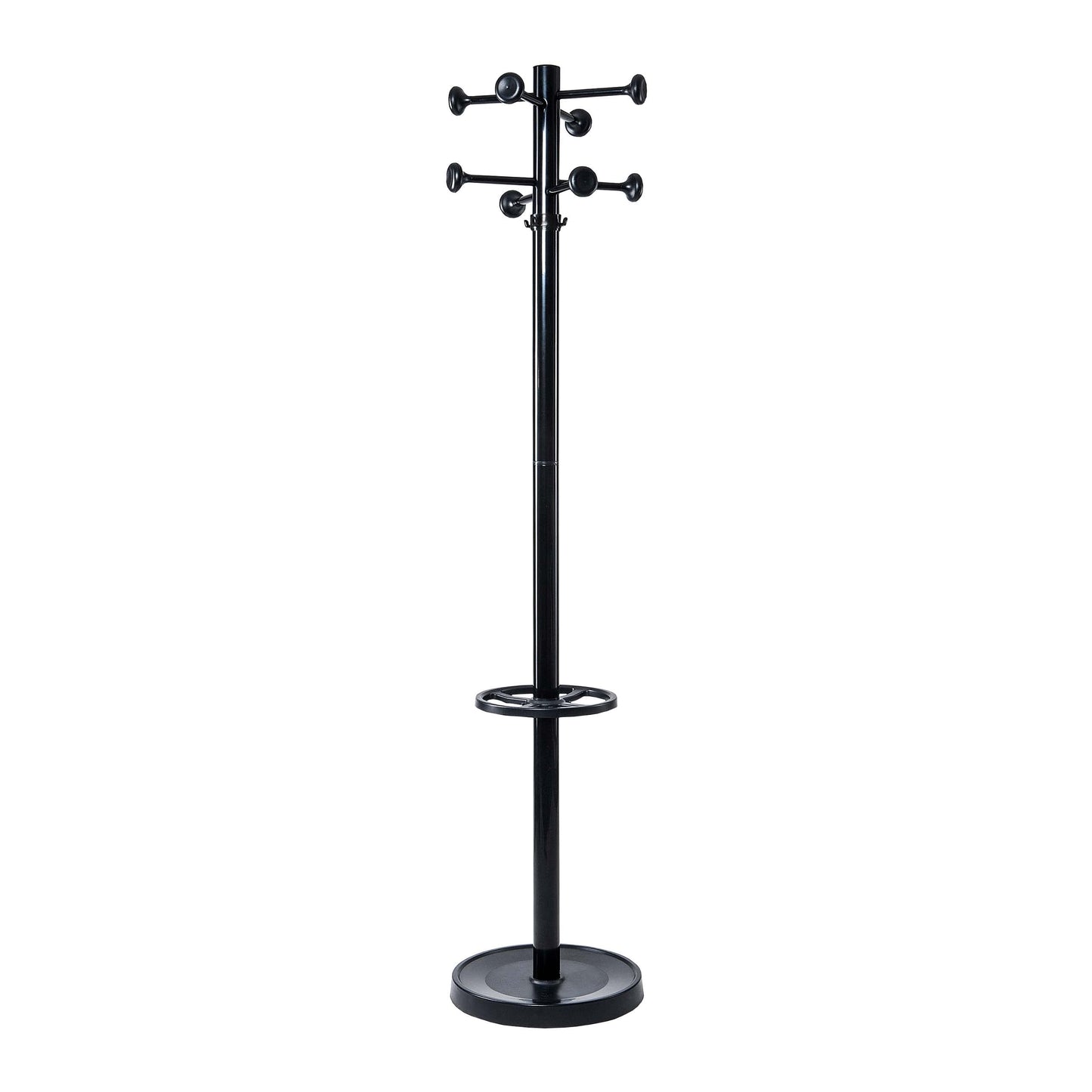Maul Coat Stand Height 175 cm Free-Standing Rotating Clothes Stand with 16 Hooks Sturdy Steel Black Gloss