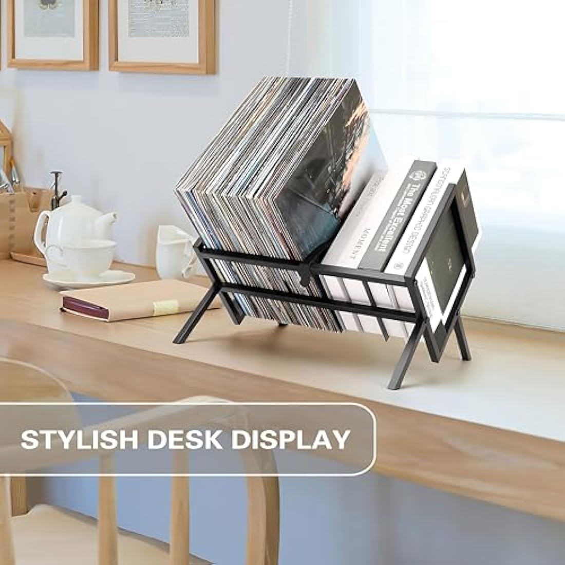 REGAL DISPLAY Vinyl Record Storage Holder - 12 inches 70 Album Holder Display Stand - Book and Record Album Storage - Album and LP Storage Organizer