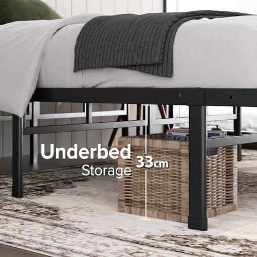 ZINUS Justin Single Bed frame - Bed 90x190 cm - 36cm Height - Metal bed frame with Underbed storage and steel slat support - Black
