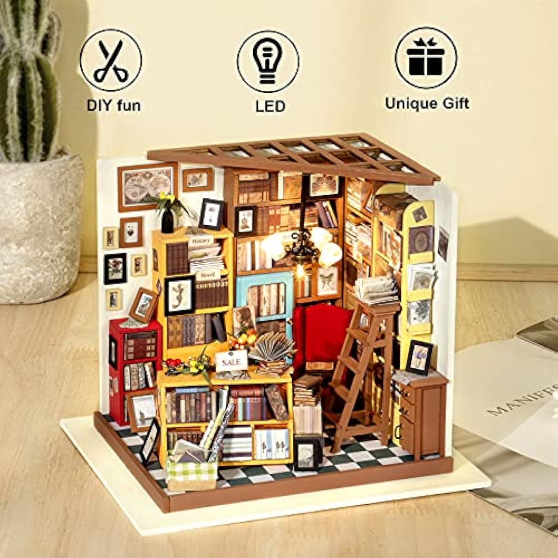 Rolife DIY Miniature Dollhouse Kits Books Store Wooden Dollhouse Model Creative Gifts For Kids, Teens and Adults