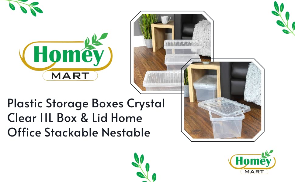 Homey Mart High‑Quality 11 Litre Storage Box with Clip‑On Lid – Durable, Stackable Plastic Container for Home, Office & Workplace Organisation