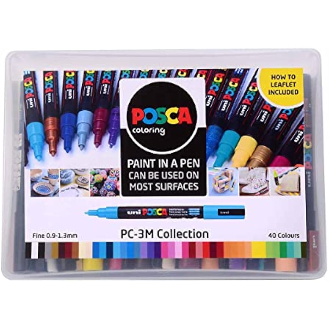 Posca Pens PC-3M Medium Acrylic Felt Tip Coloured Permanent Paint Markers for Adults and Kids. Perfect for Colouring, Fabric, Graffiti, Watercolour, Outline Drawing, Window and Glass Art. Set of 40