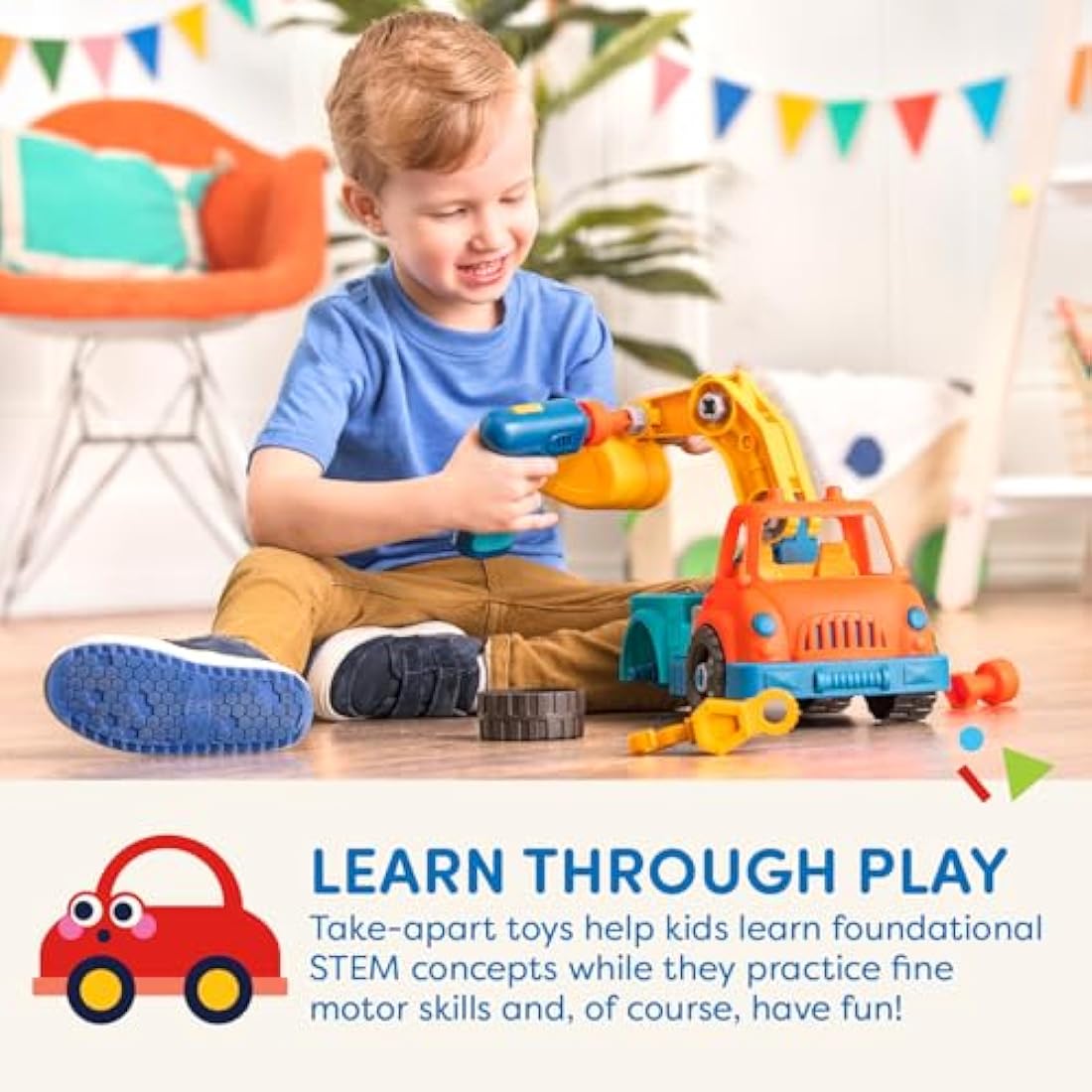 Wonder Wheels by Battat – Take-Apart Crane Truck – Toy Crane Truck with Drill for Kids Aged 3 Years & Up (31Pc), Medium