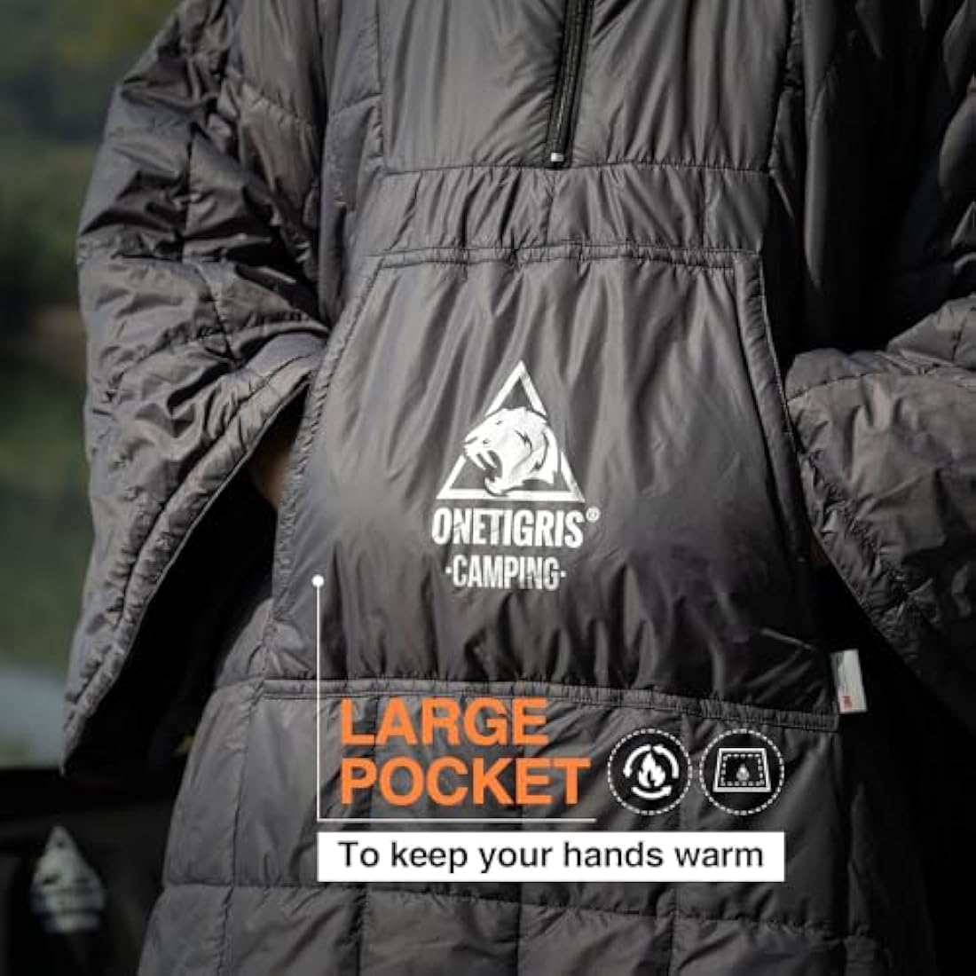 OneTigris Camping Blanket Poncho with Recycled 3M Thinsulate Insulation,Wearable Hoodie Blanket | Ultralight Water-Resistant Warm Camping Blanket for Outdoor, Hiking, Stadium