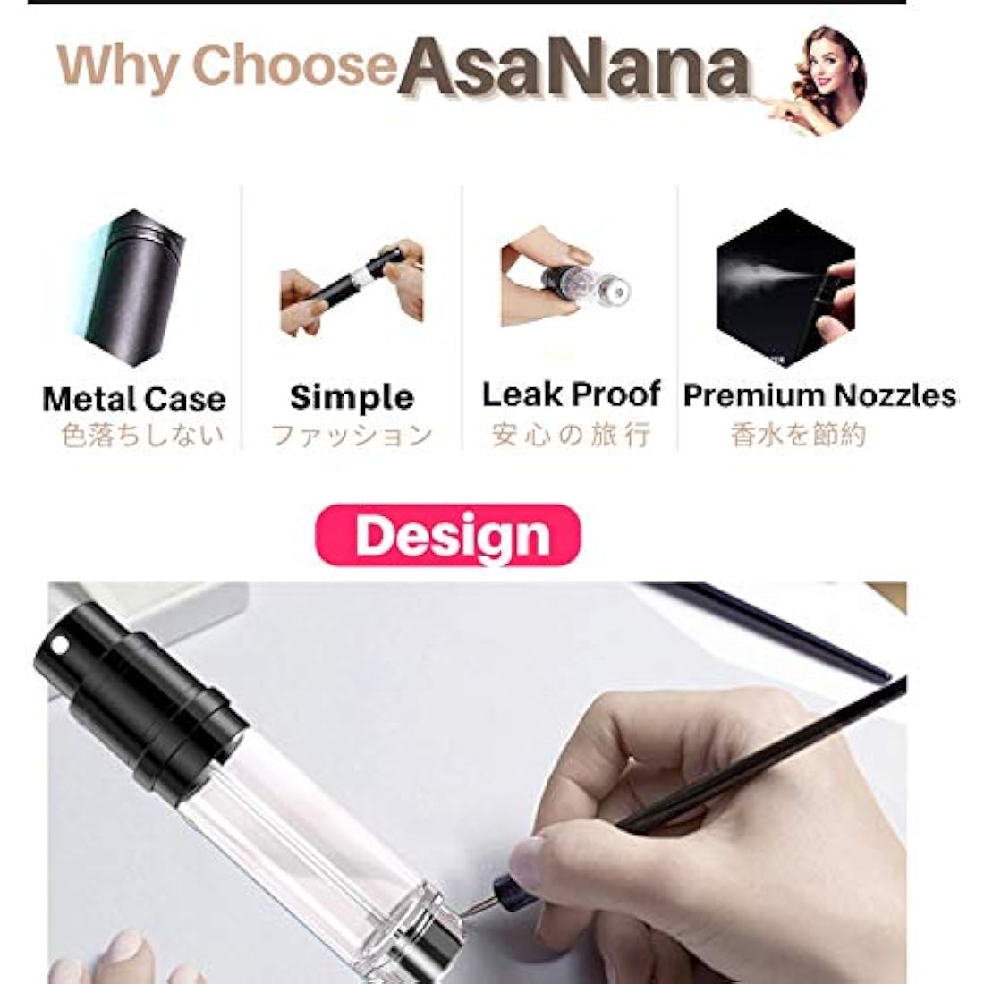 AsaNana Perfume Atomiser, Refillable & Travel Size Perfume Bottle, Leaking Proof,Bottom Pump without Funnel, Luxurious Small women and men, 5ml (CLa-2P(Black&Black))