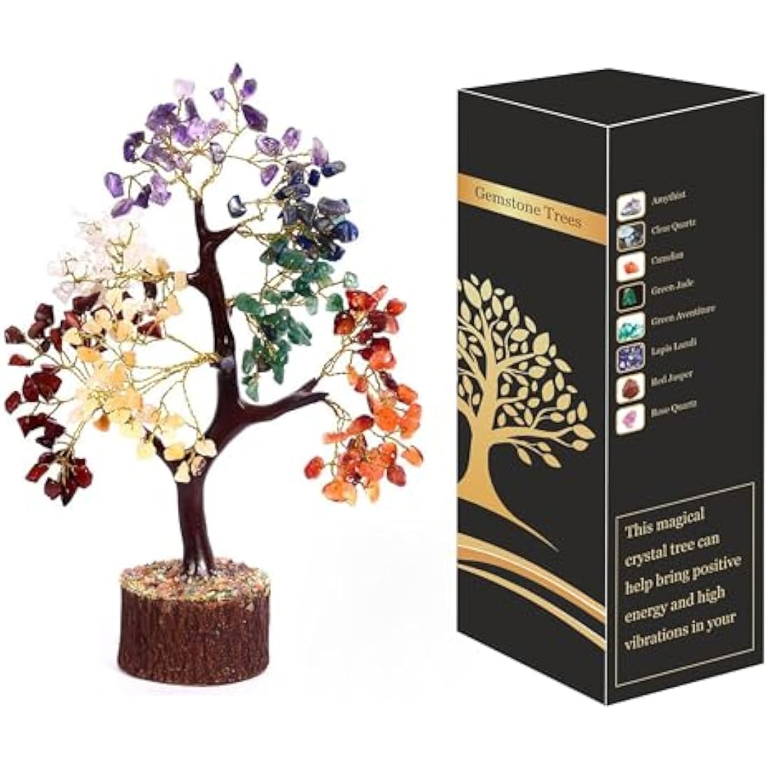 Wonder Care Seven Chakra Natural Healing Reiki Crystal Bonsai Lucky Money Tree for Happiness, Wealth and Prosperity Feng Shui Home Office Decor Spiritual Gift