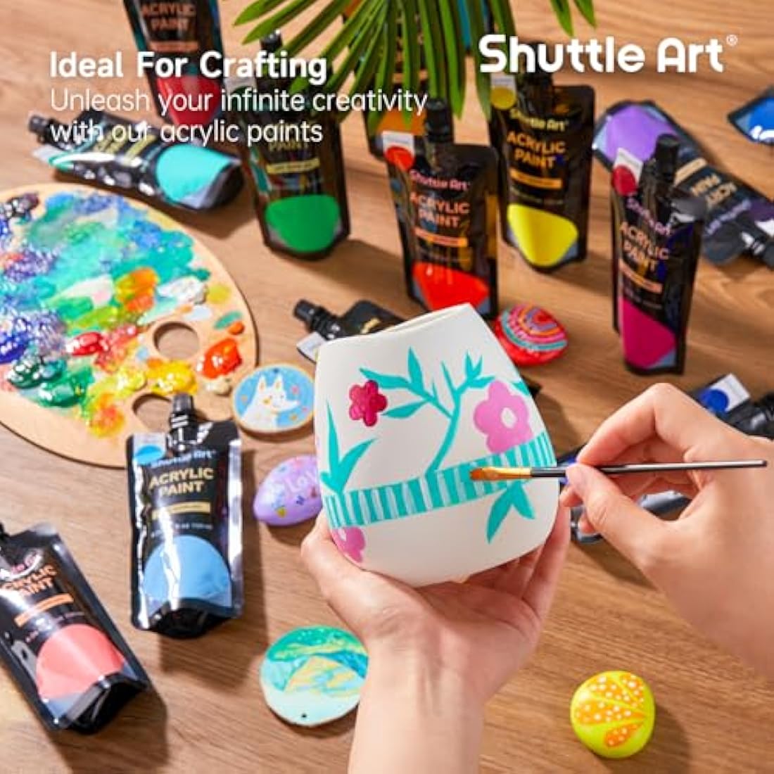 Shuttle Art Acrylic Paint Set, 18 Colours, 120ml/4.06oz, Artist Grade, Rich Pigments, Non-Toxic for Artists, Beginners and Kids on Canvas, Wood, Ceramic