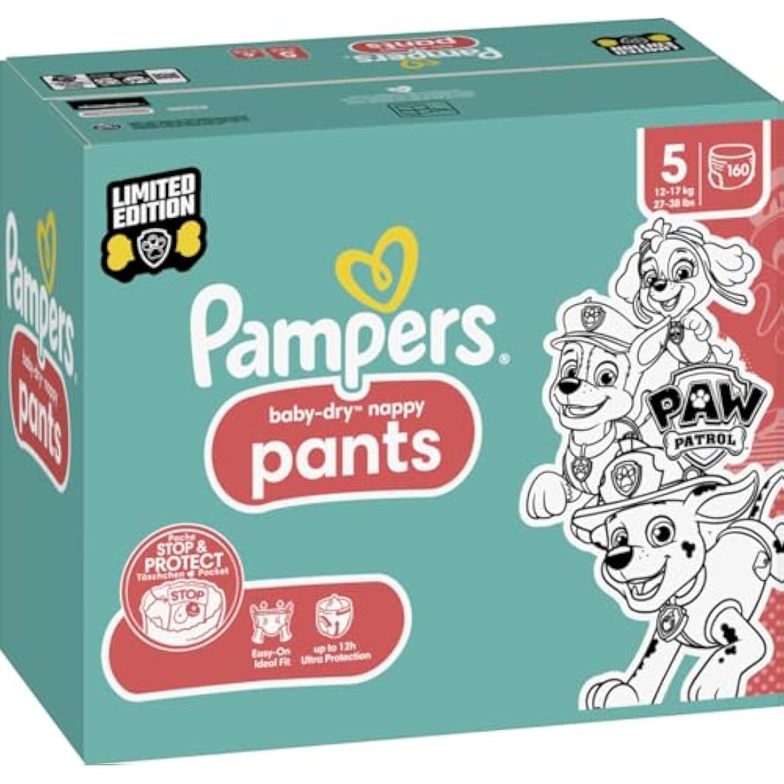 Pampers Baby-Dry Nappy Pants Paw Patrol Edition Size 5, 160 Nappies, 12kg-17kg, with Our 360° Pants Fit to Help Prevent Leaks