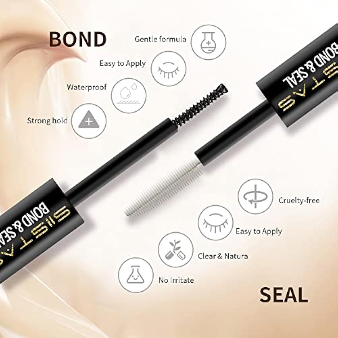 Lash Bond and Seal, Cluster Eyelash Glue for DIY Individual Eyelash Extensions,Super Strong Hold Cluster Lash Adhesive， Waterproof, Mascara Wand Individual Lashes Glue for Sensitive Eyes