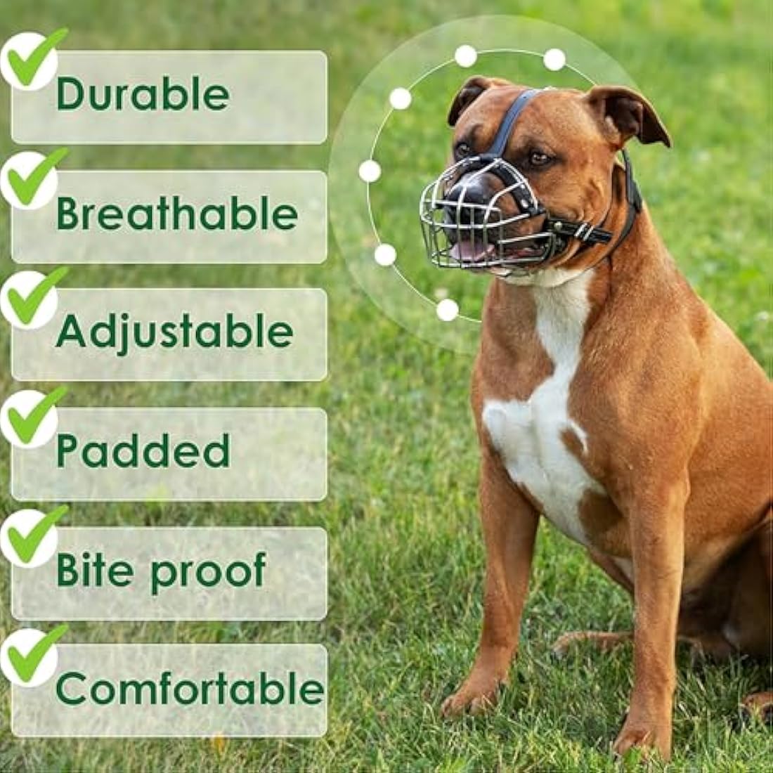 BRONZEDOG Pitbull Dog Muzzle Metal Mask Amstaff Wire Basket Pit Bull Adjustable Leather Straps for Large Dogs (Pink)